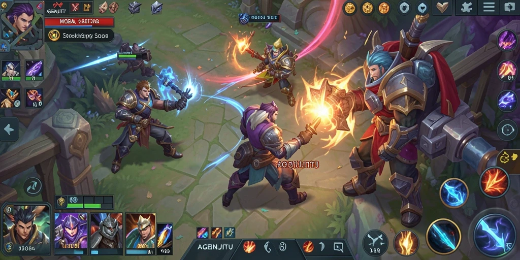 Gameplay seru AGENJITU dengan aksi MOBA yang intens.