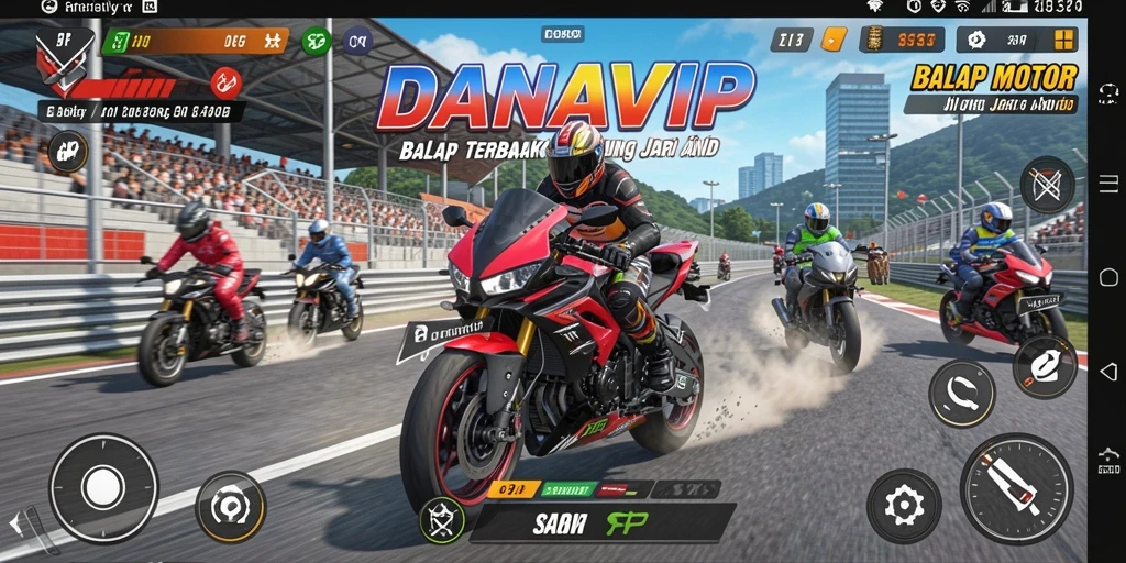 Tampilan gameplay mendebarkan dari permainan balap motor DANAVIP.