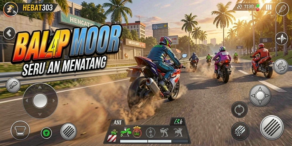 Tampilan gameplay HEBAT303 dengan aksi balap motor yang menegangkan.