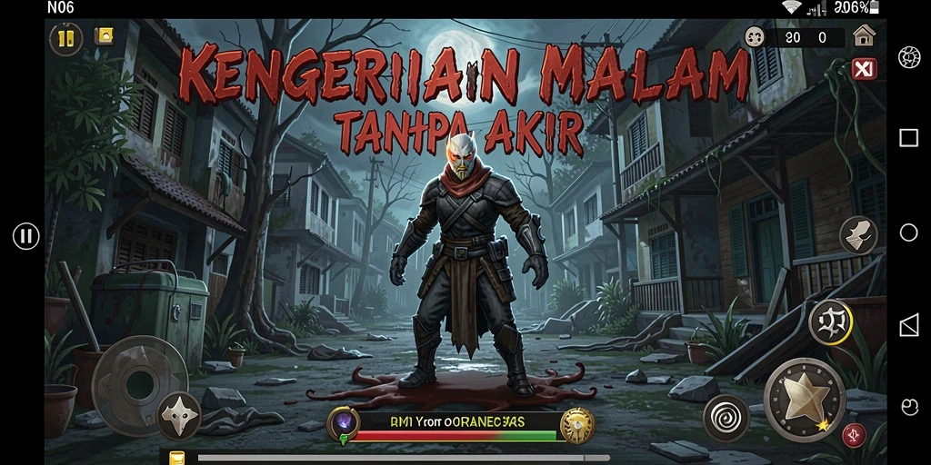 Tampilan gameplay menegangkan dalam suasana kegelapan horor.