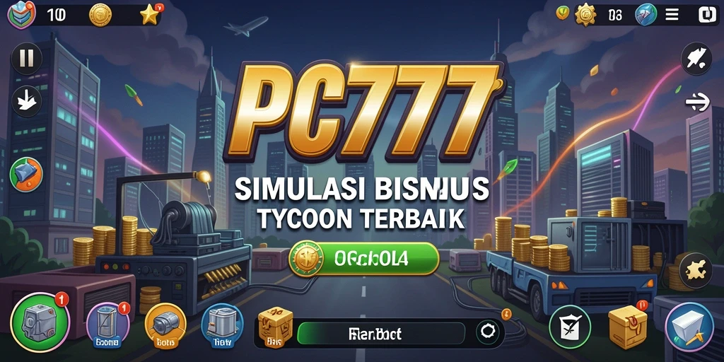 Screenshot gameplay PC777 menunjukkan manajemen bisnis yang kompleks.