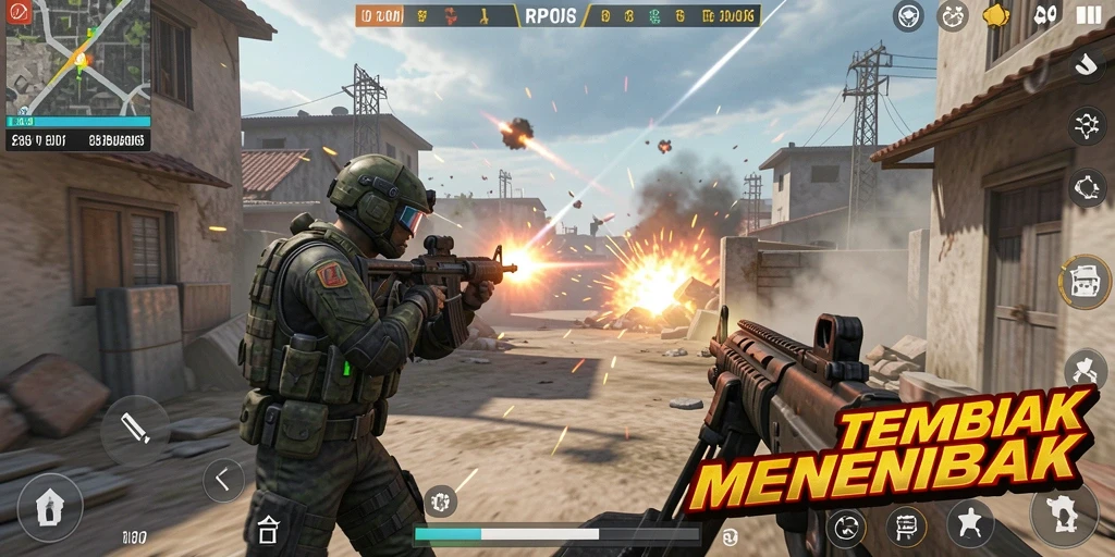 Tampilan utama gameplay RPOK dengan aksi tembak-menembak yang intens.