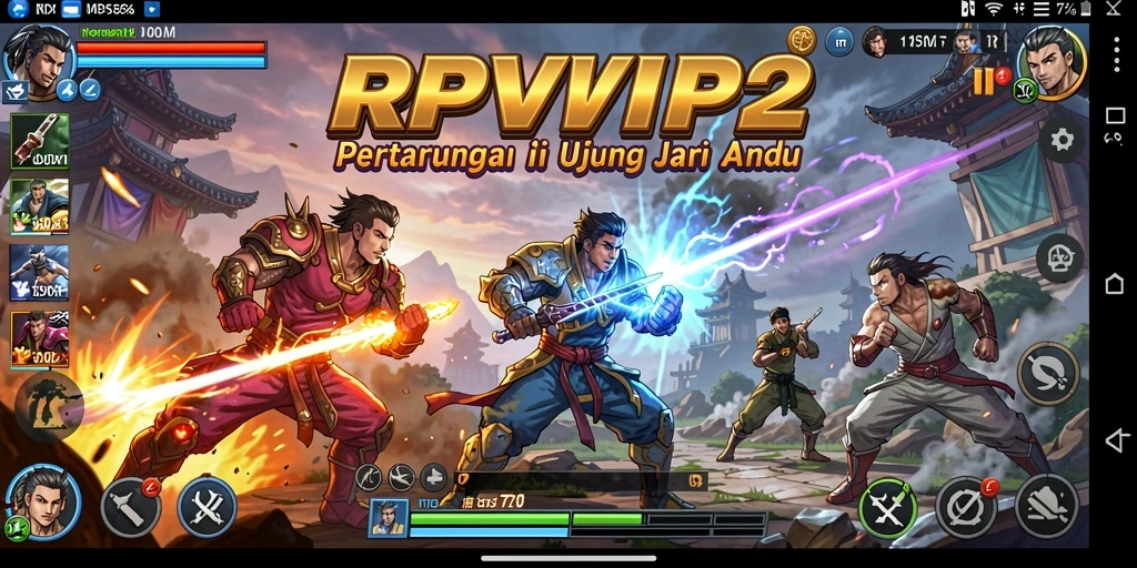 Tampilan gameplay menegangkan di RPVIP2 dengan karakter bertarung sengit.