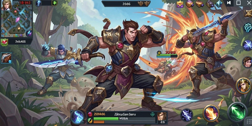 Gameplay seru dalam ZONA66 dengan strategi MOBA yang menarik.