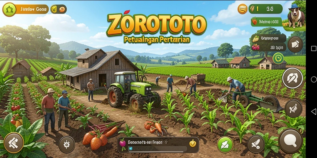 Tampilan gameplay ZOROTOTO yang menarik saat bertani.